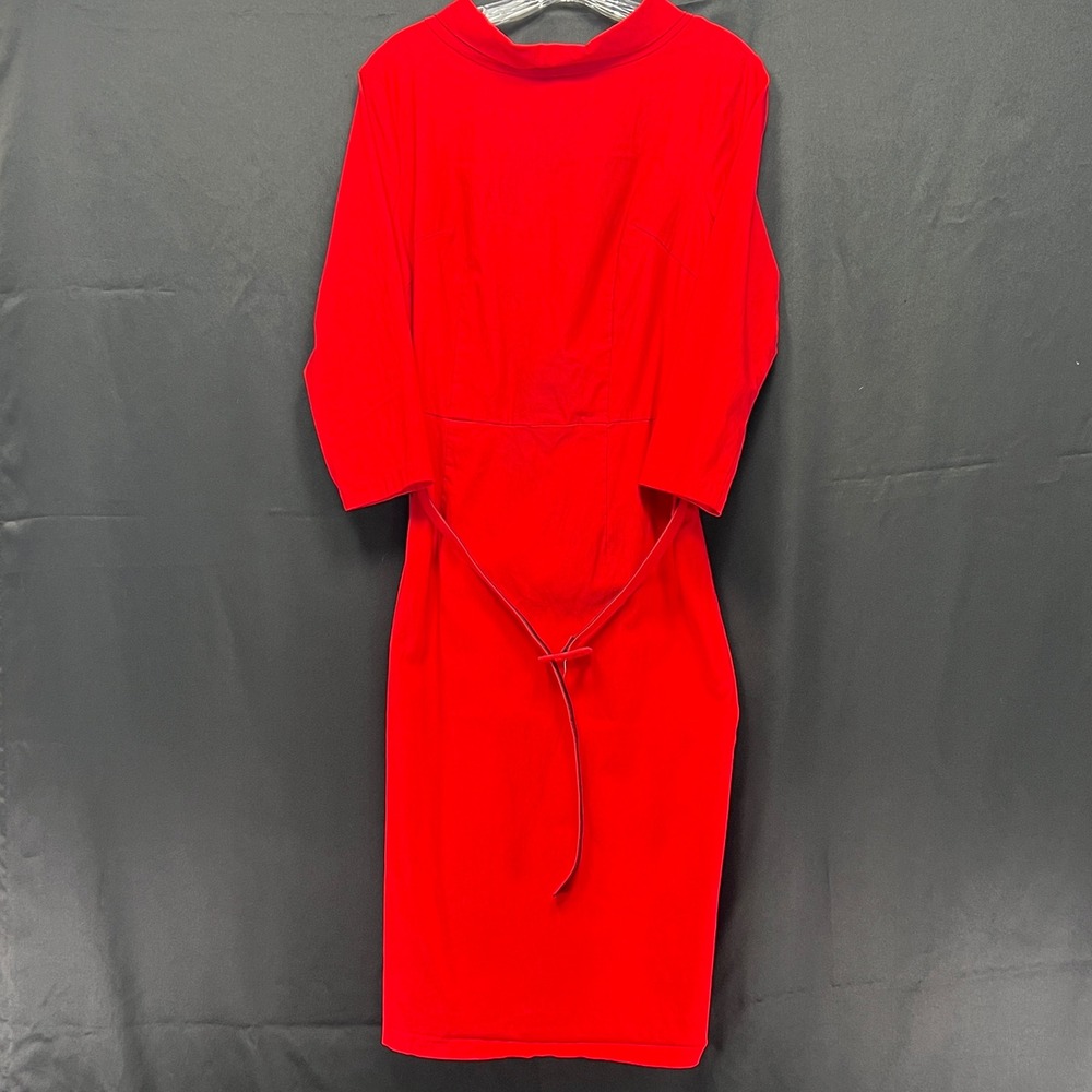 MUXXN Boutique Red Sheath Dress 3/4 Sleeve Bateau Neck Belted Midi Vintage Style